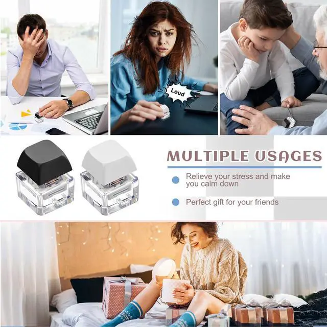 Alt view image 7 of 7 - Keyboard Toy Clicker Keyboard Fidget Keychain Decompression Toys Button Stress Relief Gifts for Adult to Relief Stress Pass the Time(Black, White,Normal Style)