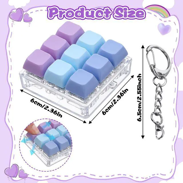 Alt view image 2 of 7 - Keyboard Fidget Toy, Keyboard Fidget Keychain 9-in-1 Keyboard Decompression Button Finger Clicker Toys, Sensory Fun Toys Button Stress Relief Fidget Gifts to Relieve Stress and Pass Time for Adults