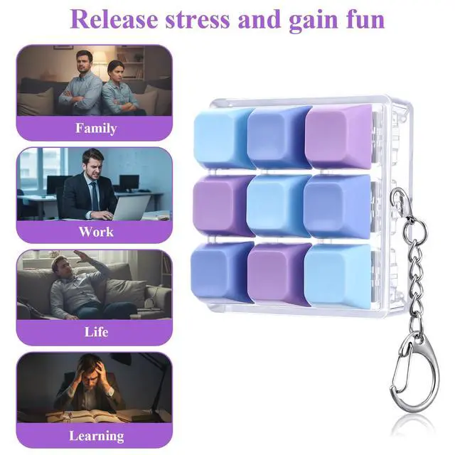 Alt view image 4 of 7 - Keyboard Fidget Toy, Keyboard Fidget Keychain 9-in-1 Keyboard Decompression Button Finger Clicker Toys, Sensory Fun Toys Button Stress Relief Fidget Gifts to Relieve Stress and Pass Time for Adults