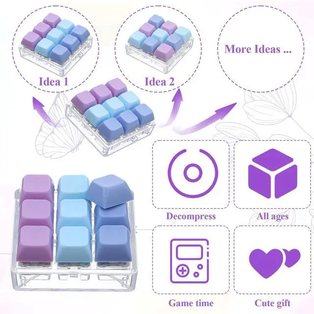 Alt view image 3 of 7 - Keyboard Fidget Toy, Keyboard Fidget Keychain 9-in-1 Keyboard Decompression Button Finger Clicker Toys, Sensory Fun Toys Button Stress Relief Fidget Gifts to Relieve Stress and Pass Time for Adults