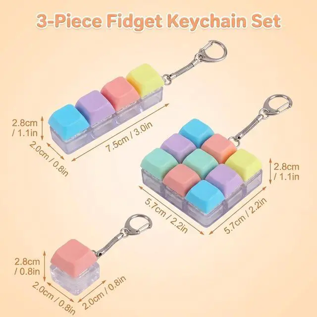 Alt view image 2 of 7 - Keyboard Fidget, Clicker Fidget Set with Quiet and Audible Options, Stress Relief Tools for Office Focus and Travel Anxiety Management, Portable Keychain Design for Adults