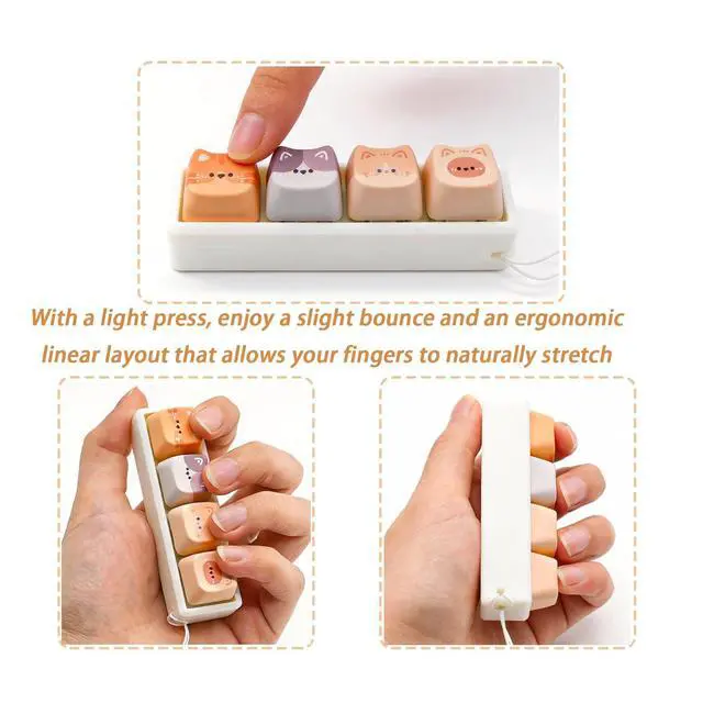 Alt view image 2 of 5 - Keyboard Fidget Clicker, 4 Keys Clicky Keyboards Keychain Fidgets for Adults, Creamy Stress Relief Button Finger Cat Keycaps for Anxiety Decompression (2 Pcs)