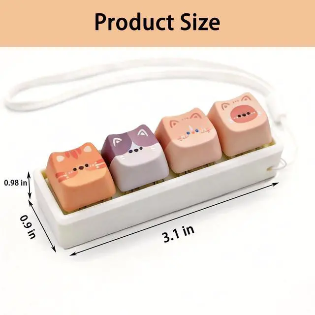 Alt view image 3 of 5 - Keyboard Fidget Clicker, 4 Keys Clicky Keyboards Keychain Fidgets for Adults, Creamy Stress Relief Button Finger Cat Keycaps for Anxiety Decompression (2 Pcs)