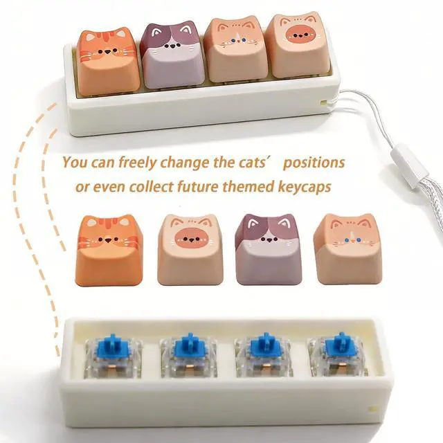 Alt view image 4 of 5 - Keyboard Fidget Clicker, 4 Keys Clicky Keyboards Keychain Fidgets for Adults, Creamy Stress Relief Button Finger Cat Keycaps for Anxiety Decompression (2 Pcs)