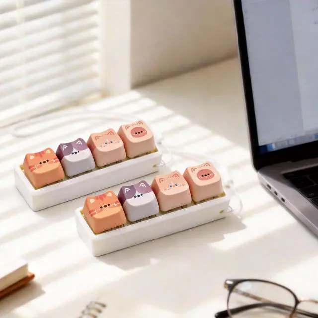 Alt view image 5 of 5 - Keyboard Fidget Clicker, 4 Keys Clicky Keyboards Keychain Fidgets for Adults, Creamy Stress Relief Button Finger Cat Keycaps for Anxiety Decompression (2 Pcs)