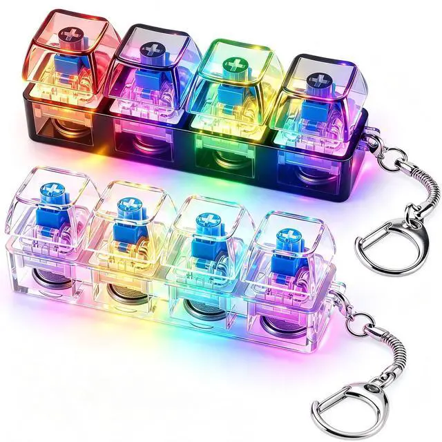 Main image of Keyboard Fidget Toy Light Up Clicker with Clear Keycaps Keychain