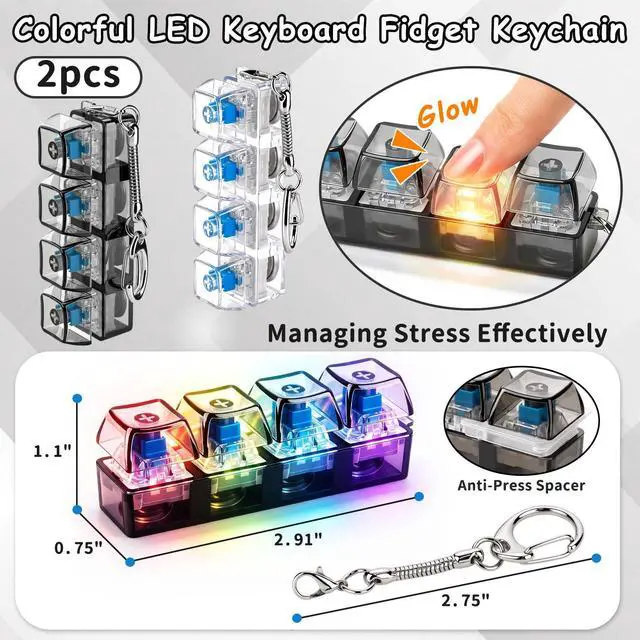 Alt view image 2 of 6 - Keyboard Fidget Toy Light Up Clicker with Clear Keycaps Keychain