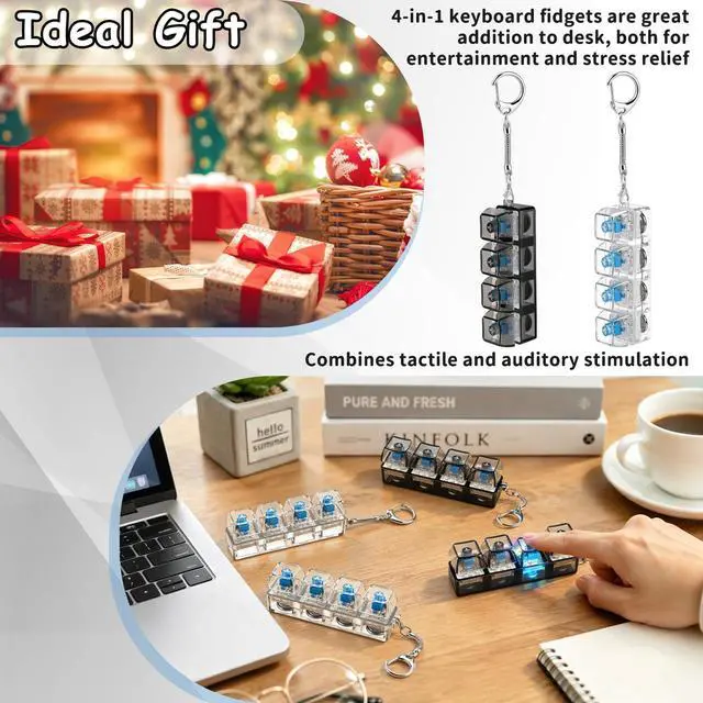 Alt view image 5 of 6 - Keyboard Fidget Toy Light Up Clicker with Clear Keycaps Keychain