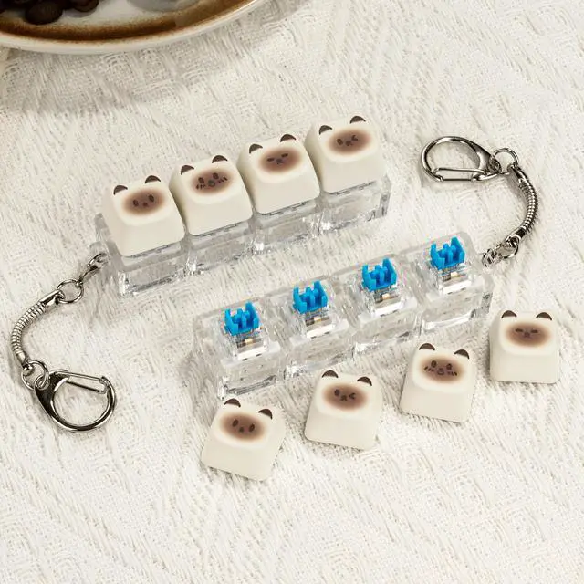 Alt view image 7 of 7 - 2 Pack Cute Cat Keyboard Fidget Toy Clicky, Creamy Stress Relief Fidget Clicker Keychain Quiet Fidget Toys for Adults, Boost Focus & Calm Anxiety at Work, Travel Ideal Stress