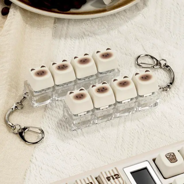 Alt view image 6 of 7 - 2 Pack Cute Cat Keyboard Fidget Toy Clicky, Creamy Stress Relief Fidget Clicker Keychain Quiet Fidget Toys for Adults, Boost Focus & Calm Anxiety at Work, Travel Ideal Stress