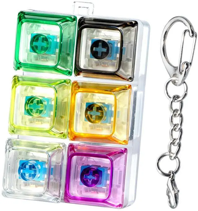 Main image of 6-in-1 Keyboard Fidget Toy Keychain, Mini Finger Clicker Sensory Fidget Buttons, Pocket Stress and Anxiety Relief Sensory Toy, Focus Fidget Gift for Adults Office Travel (Transparent Colors