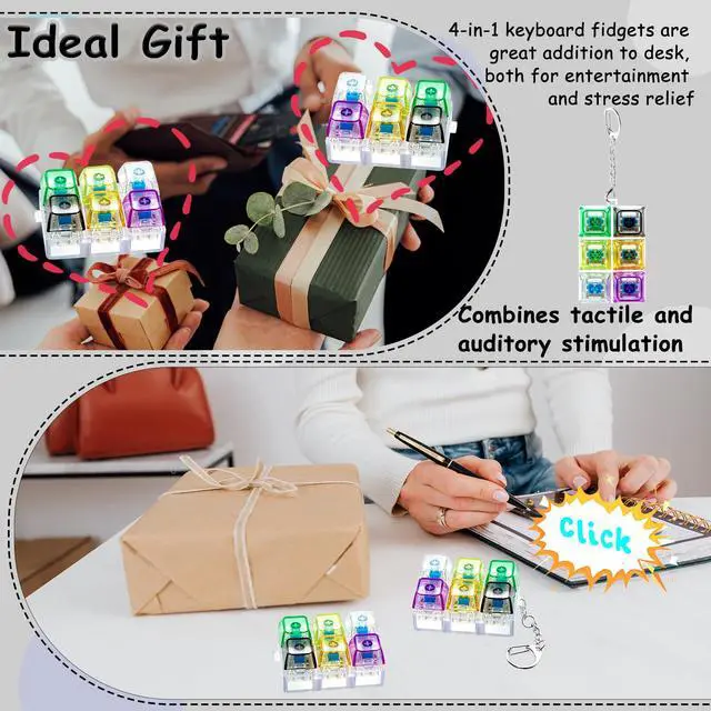 Alt view image 6 of 7 - 6-in-1 Keyboard Fidget Toy Keychain, Mini Finger Clicker Sensory Fidget Buttons, Pocket Stress and Anxiety Relief Sensory Toy, Focus Fidget Gift for Adults Office Travel (Transparent Colors