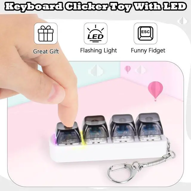 Alt view image 3 of 6 - Keyboard Fidget Toy for Adults Keyboard Clicker with LED Light Keychain Fidget Stress Relief Sensory Toy