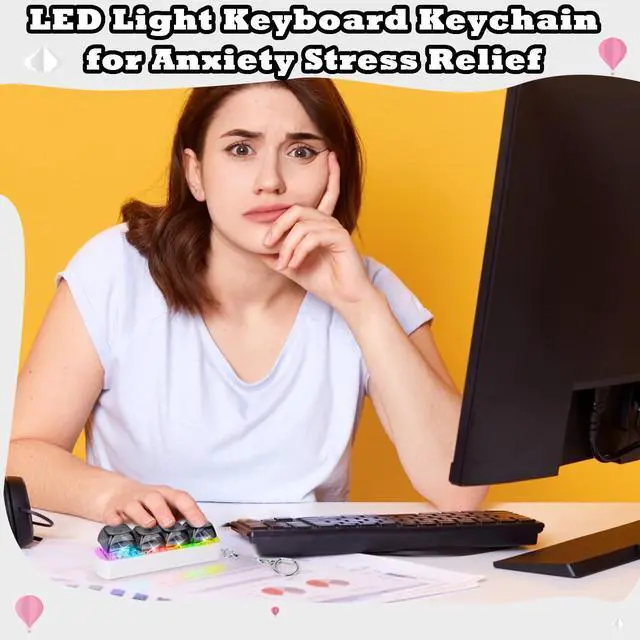 Alt view image 4 of 6 - Keyboard Fidget Toy for Adults Keyboard Clicker with LED Light Keychain Fidget Stress Relief Sensory Toy