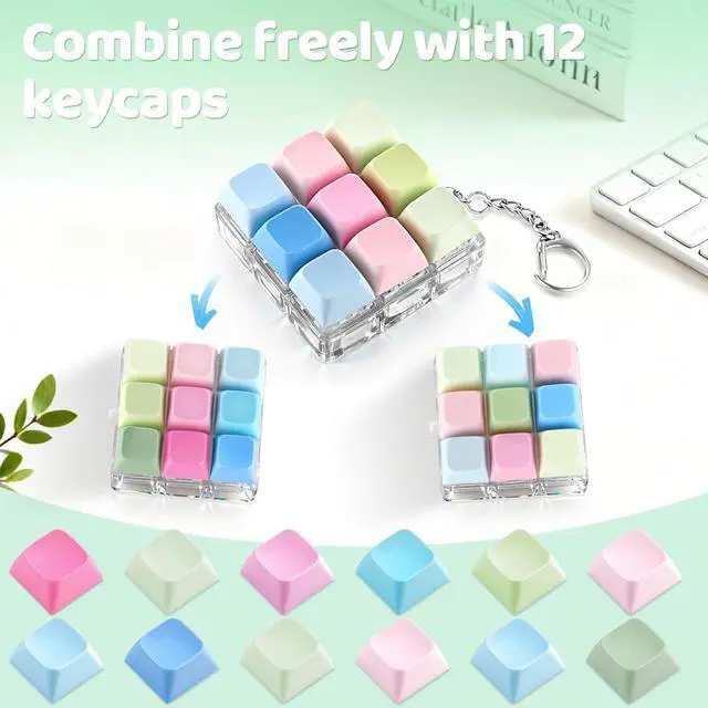 Alt view image 2 of 6 - Keyboard Fidget Toy with 3 Keycaps 9 Key Fidget Keychain Stress Relief