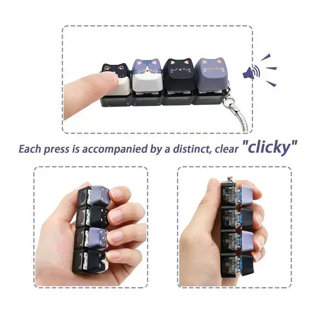 Alt view image 2 of 5 - Keyboard Fidget Clicker Keychain, 4 Cat Keys Clicky Keyboards Fidgets for Adults, Stress Relief Button Finger Keycaps for Anxiety Decompression (Black 1Pcs)
