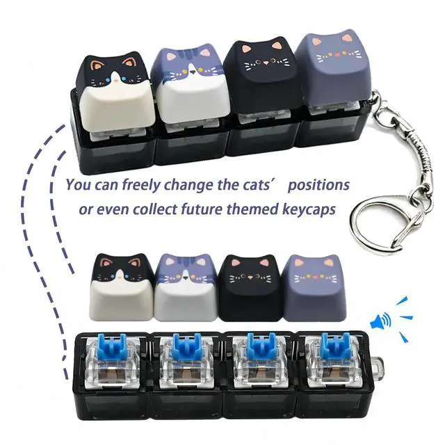 Alt view image 3 of 5 - Keyboard Fidget Clicker Keychain, 4 Cat Keys Clicky Keyboards Fidgets for Adults, Stress Relief Button Finger Keycaps for Anxiety Decompression (Black 1Pcs)
