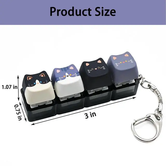 Alt view image 4 of 5 - Keyboard Fidget Clicker Keychain, 4 Cat Keys Clicky Keyboards Fidgets for Adults, Stress Relief Button Finger Keycaps for Anxiety Decompression (Black 1Pcs)