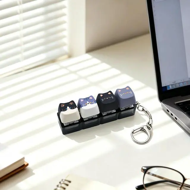 Alt view image 5 of 5 - Keyboard Fidget Clicker Keychain, 4 Cat Keys Clicky Keyboards Fidgets for Adults, Stress Relief Button Finger Keycaps for Anxiety Decompression (Black 1Pcs)