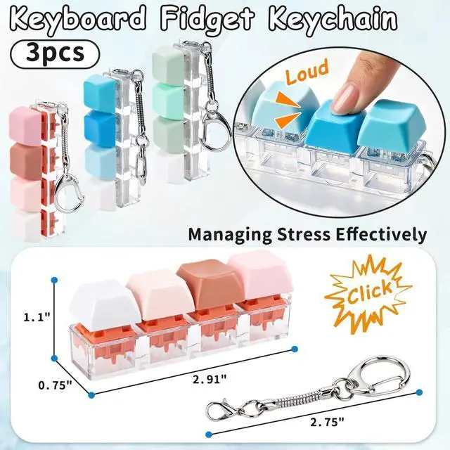 Alt view image 2 of 7 - 3 Pack Keyboard Fidget Toy Clicker Fidget Silent Creamy Clicky Keychain