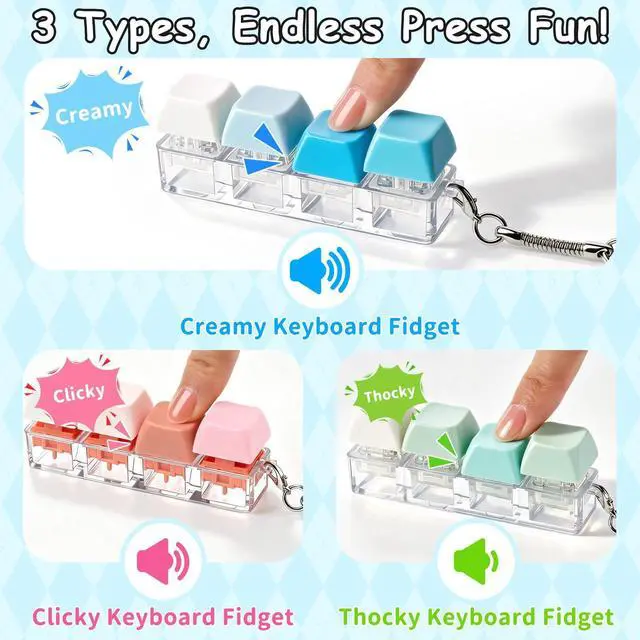 Alt view image 3 of 7 - 3 Pack Keyboard Fidget Toy Clicker Fidget Silent Creamy Clicky Keychain
