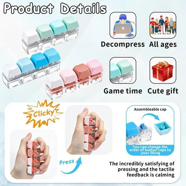 Alt view image 4 of 7 - 3 Pack Keyboard Fidget Toy Clicker Fidget Silent Creamy Clicky Keychain