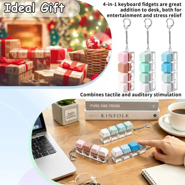 Alt view image 6 of 7 - 3 Pack Keyboard Fidget Toy Clicker Fidget Silent Creamy Clicky Keychain