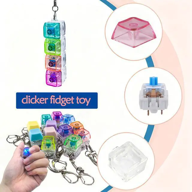 Alt view image 2 of 7 - 3 Pcs Keyboard Fidget Toy, Clickers Keyboard Keychain with LED Lights