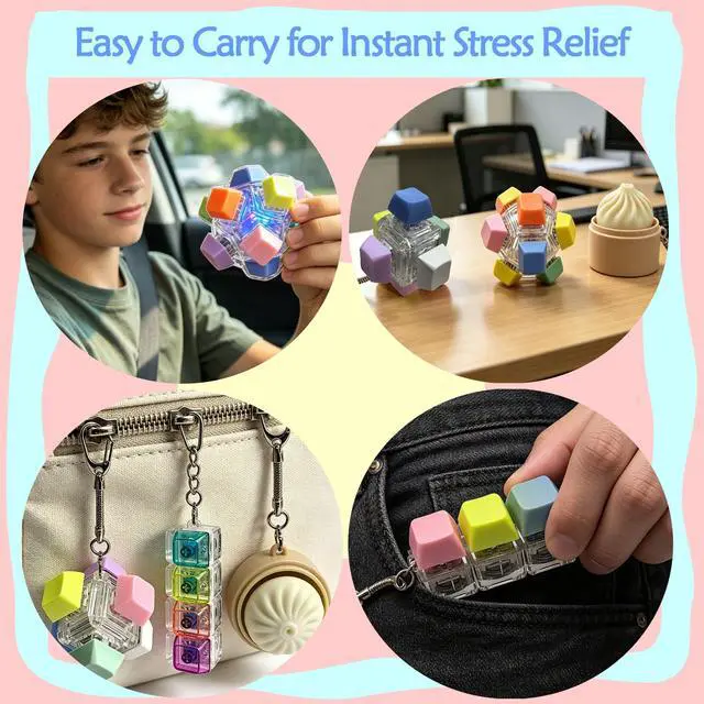 Alt view image 4 of 7 - 3 Pcs Keyboard Fidget Toy, Clickers Keyboard Keychain with LED Lights