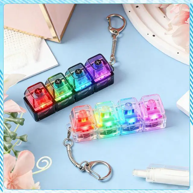 Alt view image 4 of 7 - Keyboard Fidget Toy with LED Light, Clicky and Silent Clicker Keychain Back to School Gift Fidget Mechanical Button Clicker Stress Relief Gift for First Day of School Office Home