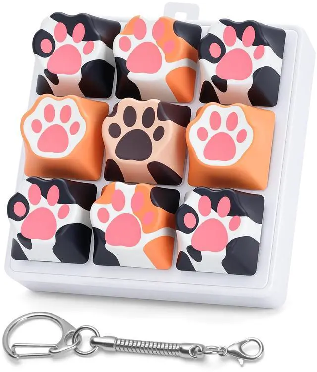 Main image of Cat Paw Keyboard Fidget, 9-in-1 Clicker Keychain with Clicky Sound