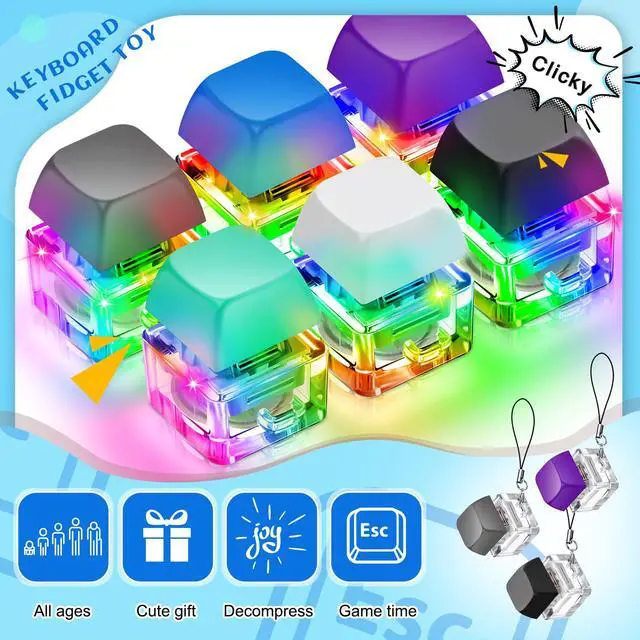 Alt view image 4 of 6 - Keyboard Fidget Toy Decompression Toys Clicker Fidget Keyboard Cube Mechanical Key Button Stress Relief for Adult Gifts to Relief Pass Time(Simple Color)
