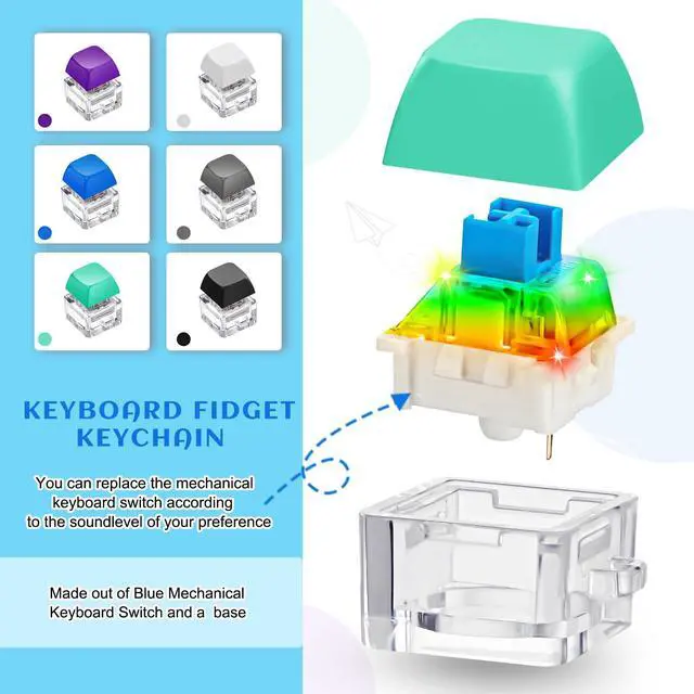 Alt view image 3 of 6 - Keyboard Fidget Toy Decompression Toys Clicker Fidget Keyboard Cube Mechanical Key Button Stress Relief for Adult Gifts to Relief Pass Time(Simple Color)