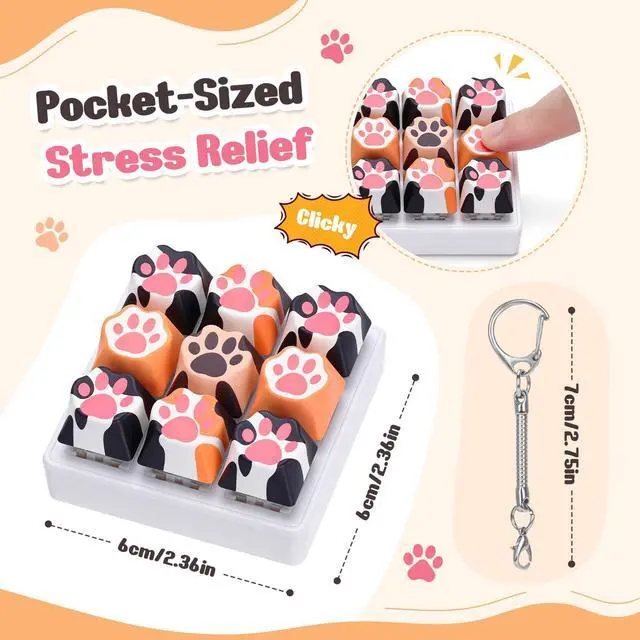 Alt view image 2 of 6 - Cat Paw Keyboard Fidget, 9-in-1 Clicker Keychain with Clicky Sound