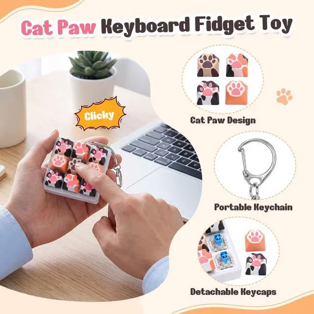 Alt view image 3 of 6 - Cat Paw Keyboard Fidget, 9-in-1 Clicker Keychain with Clicky Sound