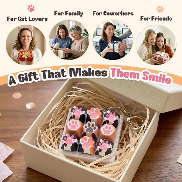 Alt view image 6 of 6 - Cat Paw Keyboard Fidget, 9-in-1 Clicker Keychain with Clicky Sound