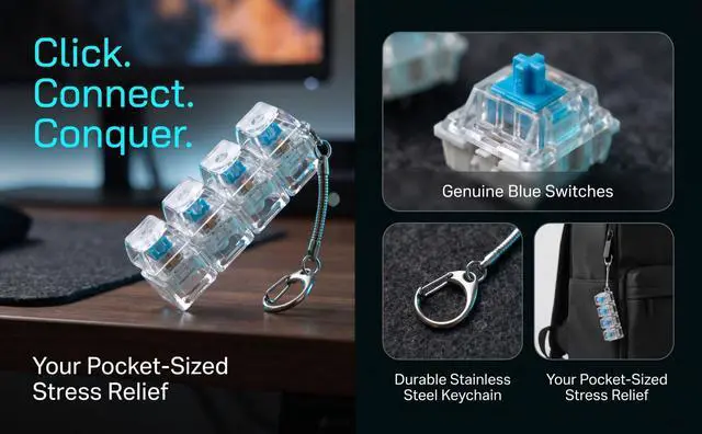 Alt view image 5 of 7 - Keyboard Fidget Toy, 2PCS Clicker Fidget Toys Decompression Button 4-in-1 Keyboard Keychain, Cool Stress Relief Fidget Toy for Adults (Clear Black and White)
