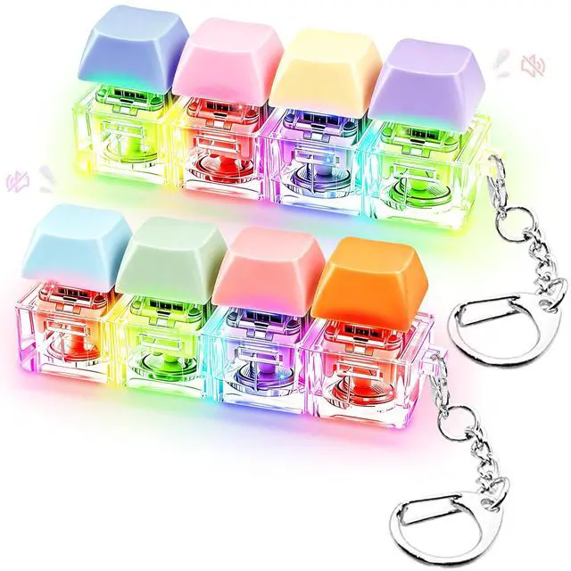 Main image of 2 PCS Glow Keyboard Fidget Toy, Keyboard Fidget with LED Light Keychain 4-in-1 Quiet Button Fidget Toy, Silent Sensory Stress Relief Toy for Focus, Gifts for Kids and Adults (Blue Orange+Blue Purple)