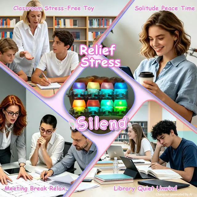 Alt view image 7 of 7 - 2 PCS Glow Keyboard Fidget Toy, Keyboard Fidget with LED Light Keychain 4-in-1 Quiet Button Fidget Toy, Silent Sensory Stress Relief Toy for Focus, Gifts for Kids and Adults (Blue Orange+Blue Purple)