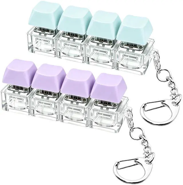 Main image of 2 PCS Keyboard Fidget Toy, Keyboard Fidget Keychain 4-in-1 Keyboard Decompression Button Finger Clicker Toys, Button Stress Relief Fidget Gifts to Relief Stress (Purple Blue)