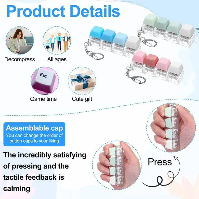 Alt view image 3 of 7 - Keyboard Fidget Toy, Loud Fidget Keyboard Clicker Clicky Creamy Silent Stress Relief Fidgets Clicker Keychain Quiet Fidgets Toys for Adults to Relief Stress, Ideal Stress-Relief Gift