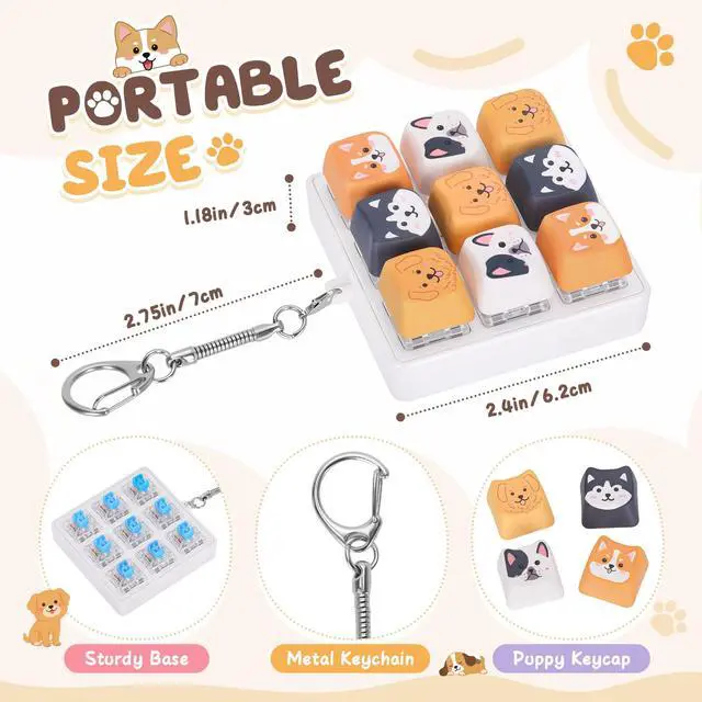 Alt view image 2 of 6 - 9-in-1 Dog Keyboard Fidget Toys for Adults Clicky Keychain