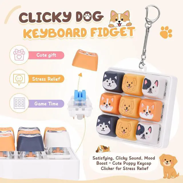 Alt view image 3 of 6 - 9-in-1 Dog Keyboard Fidget Toys for Adults Clicky Keychain