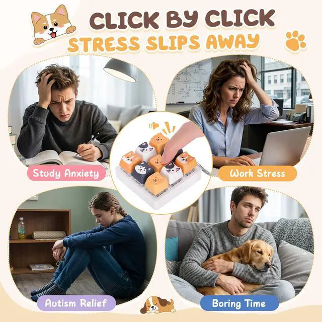 Alt view image 5 of 6 - 9-in-1 Dog Keyboard Fidget Toys for Adults Clicky Keychain