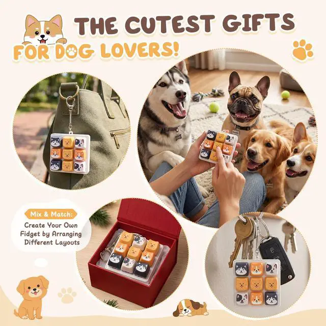 Alt view image 6 of 6 - 9-in-1 Dog Keyboard Fidget Toys for Adults Clicky Keychain