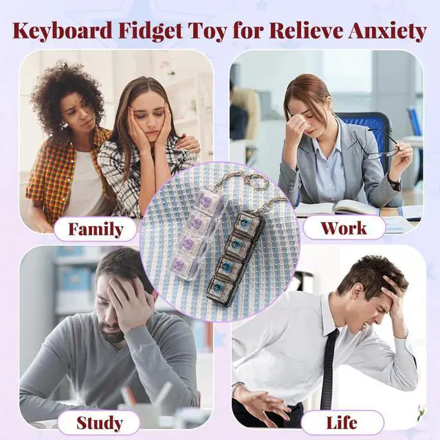 Alt view image 5 of 7 - Keyboard Fidget Toy for Adults, Clicker Keyboard with LED Light, Loud & Creamy Keyboard Fidget Keychain Adults Keyboard Clicker Sensory Toys for Anxiety Stress Relief, Purple