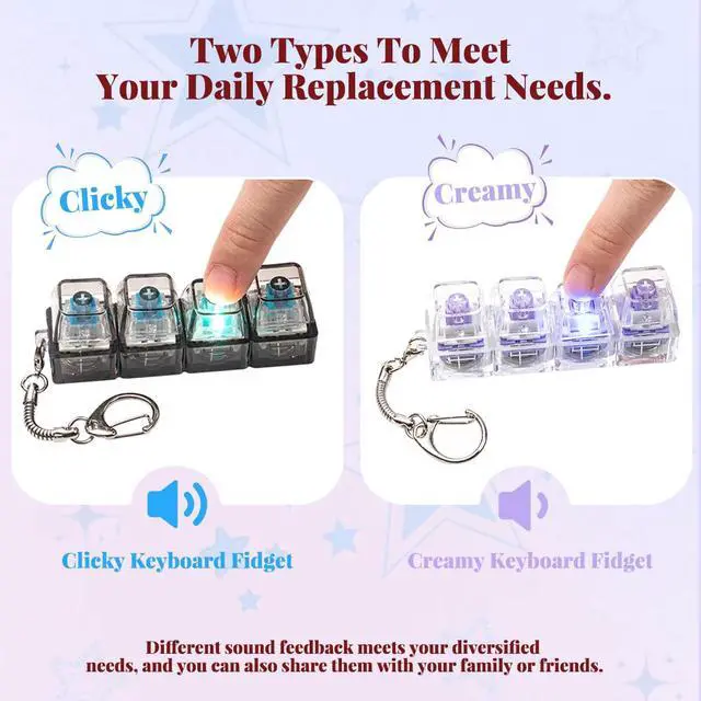 Alt view image 2 of 7 - Keyboard Fidget Toy for Adults, Clicker Keyboard with LED Light, Loud & Creamy Keyboard Fidget Keychain Adults Keyboard Clicker Sensory Toys for Anxiety Stress Relief, Purple
