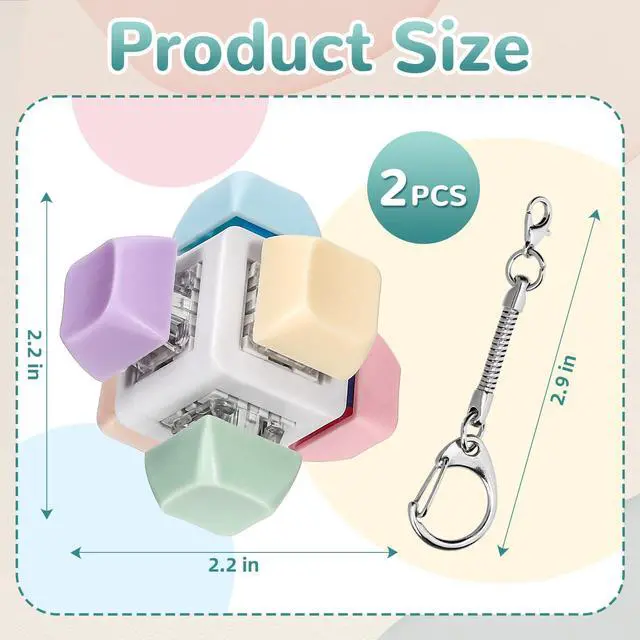 Alt view image 2 of 7 - 2 Pcs Cube Keyboard Fidget Toy, Keyboard Keychain Decompression Toys, Push Bubble Button Sensory Gifts for Stress and Anxiety Relieve (Macaron Colors)