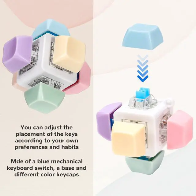 Alt view image 4 of 7 - 2 Pcs Cube Keyboard Fidget Toy, Keyboard Keychain Decompression Toys, Push Bubble Button Sensory Gifts for Stress and Anxiety Relieve (Macaron Colors)