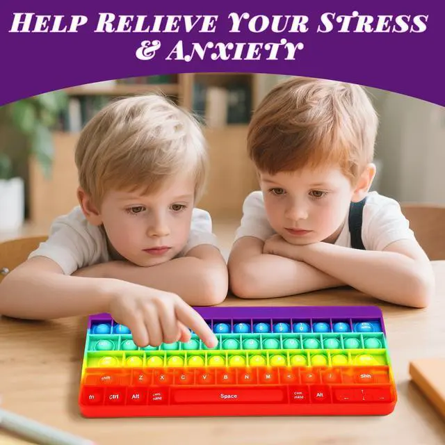 Alt view image 3 of 7 - Rainbow Push Bubble Fidget Toys, Keyboard Shape Squeeze Sensory Toys, Anxiety & Stress Reliever Autism Toy for Kids Adults School Classroom Gift Party Favors